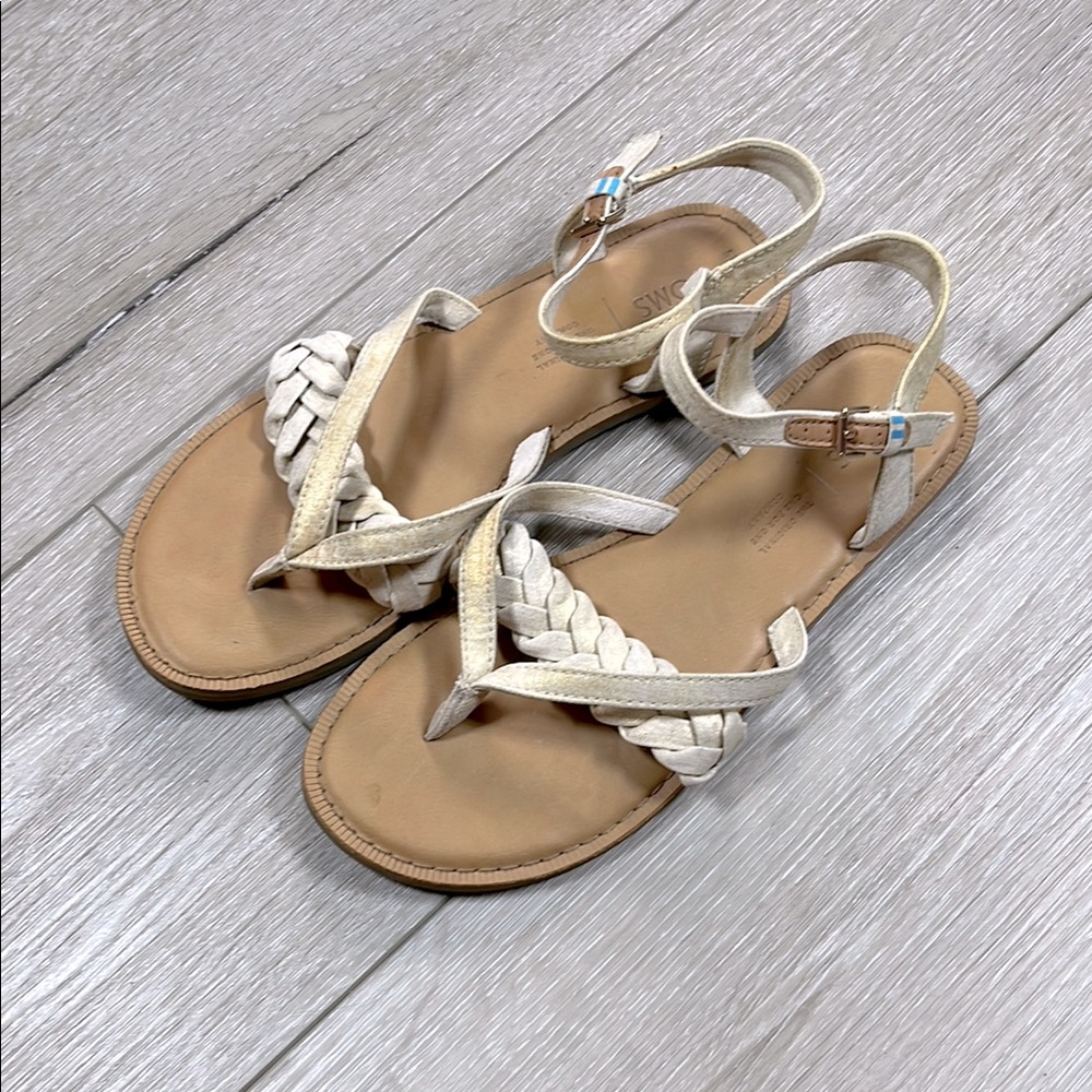 Toms Cream and Tan Sandals with Braided Straps Size W6.5